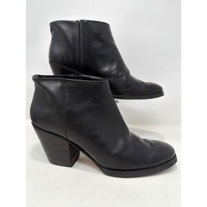 Rachel Comey Black Leather Ankle Boots Block Heel Side Zip Womens Size 9